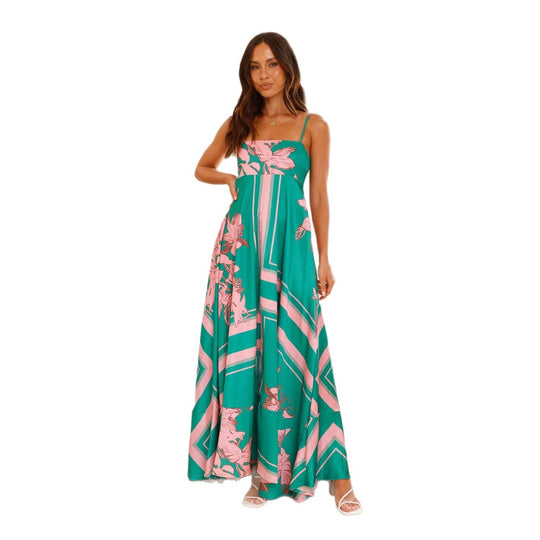 Damen Maxikleid mit elegantem floralem Design und schmalen Trägern EB