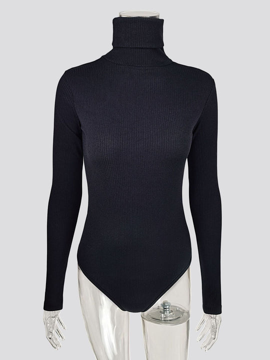 Damen Figurbetontes Langarmbody mit hohem Kragen EB