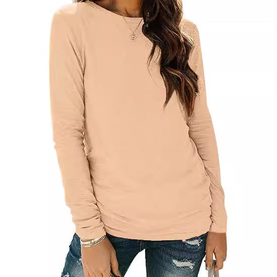 Damen Langarm-T-Shirt aus hochwertiger Baumwolle mit Rundhalsausschnitt EB