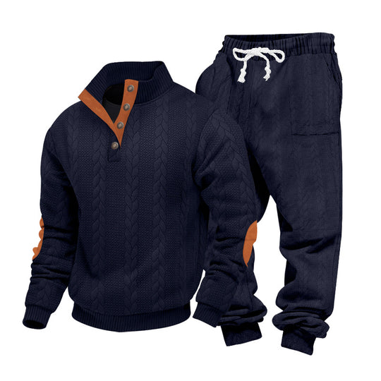 Herren nan Strickkombination aus Pullover und Jogginghose mit Zopfmuster und Ellenbogenbesatz EB