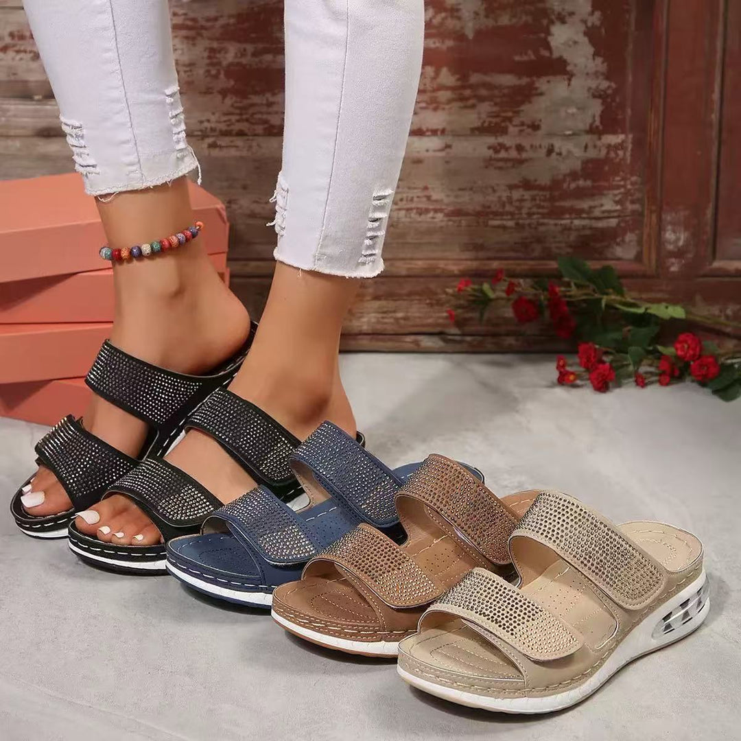 Damen Komfortable Riemchen-Sandalen mit Glitzerakzenten EB