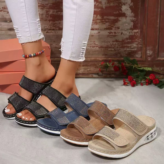 Damen Komfortable Riemchen-Sandalen mit Glitzerakzenten EB
