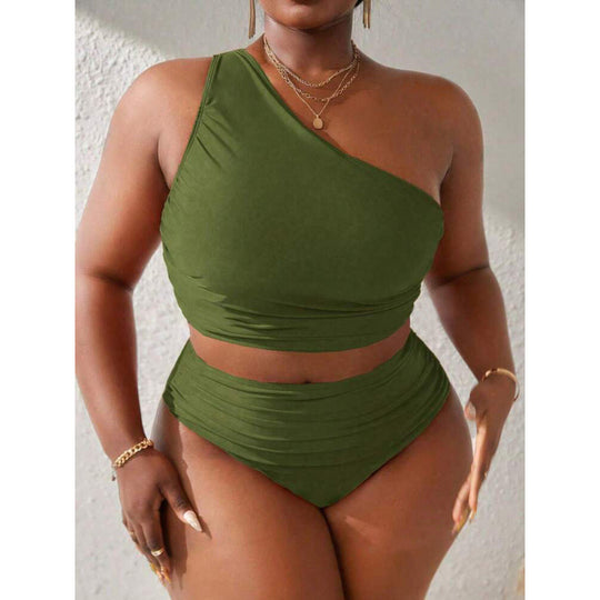 Damen Einseitiger Bikini-Set mit modischem Wickeldetail und hohem Bund EB