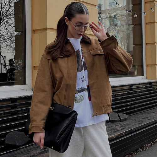 Damen Trendige Wildlederjacke mit fransigen Details EB