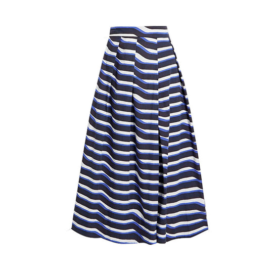 Damen Bandeau Badeanzug mit dekorativen Schleifen und gestreiftem Maxiröckchen EB