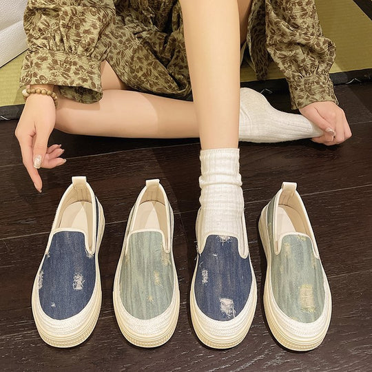 Damen Slip-On Sneaker mit lässigem Denim-Design und elastischem Einstieg EB