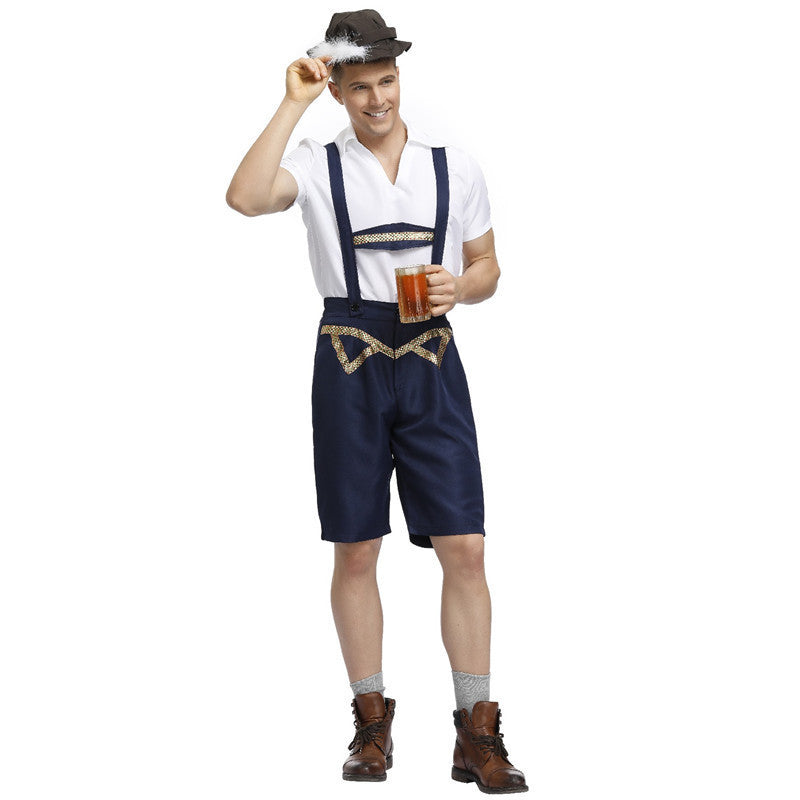 Herren nan traditionelle Oktoberfest Lederhose kurz mit verstellbaren Trägern und Zierstickerei EB