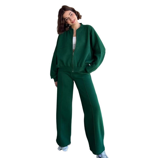 Damen lässiges Freizeit-Set aus weichem Sweatstoff mit hohem Kragen und weitem Schnitt EB