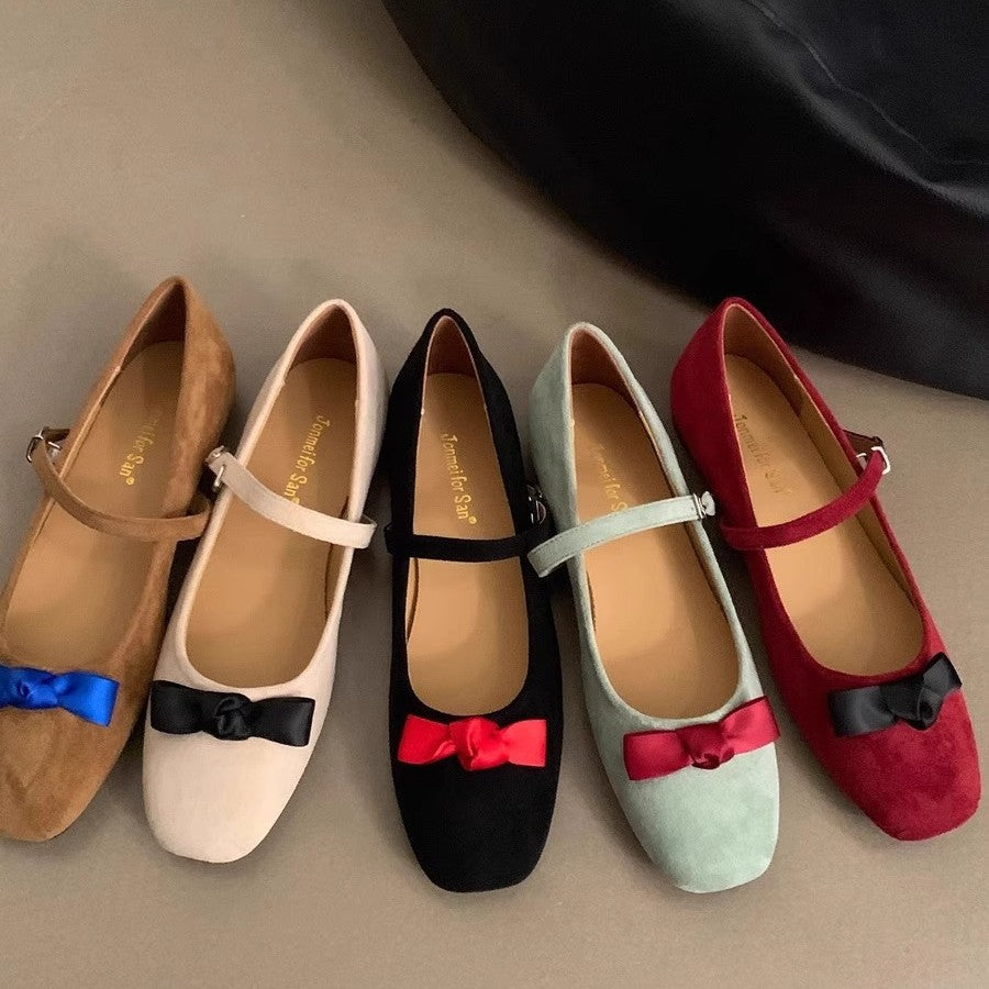 Damen elegante Ballerinas mit modischem Mary Jane-Riemchen und Schleifenverzierung EB