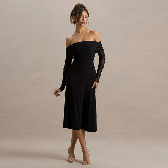 Damen Off-Shoulder Maxikleid mit eleganten Rüschen EB