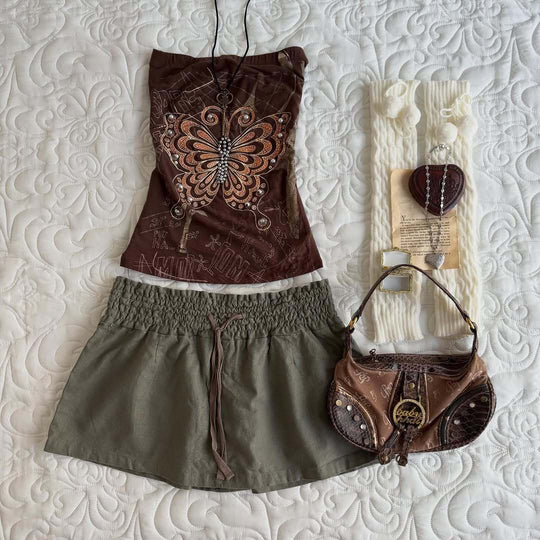 Damen trägerloses Top mit Schmetterlingsdesign EB