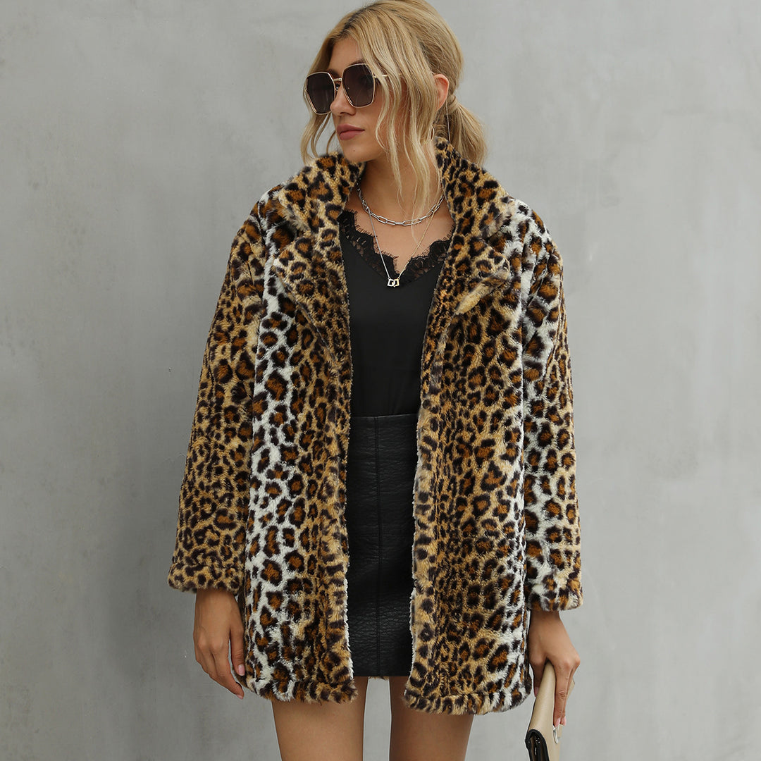 Damen Kunstfelljacke mit luxuriösem Leopardenmuster und modernem Schnitt EB
