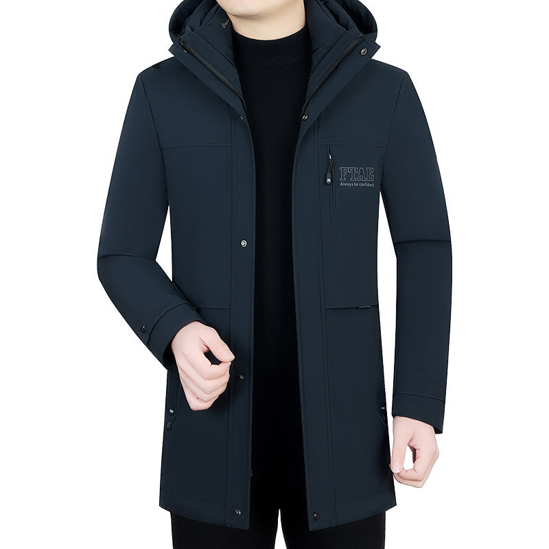 Herren Moderner wasserabweisender Longparka mit Kapuze und leichter Thermoisolierung EB