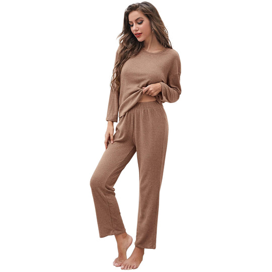 Damen lässiges Langarm-Pyjama-Set mit elastischem Bund und weichem Stoff EB