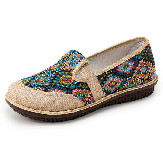 Damen Bequeme Slip-On Schuhe mit bunter Stickerei und flexibler Sohle EB