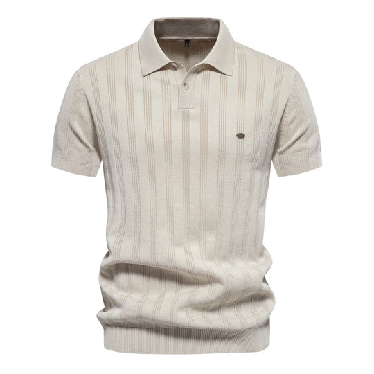 Herren Kurzarm Polo-Shirt mit strukturiertem Streifenmuster EB