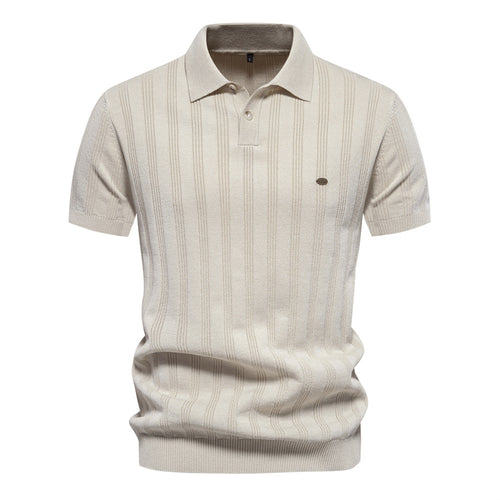 Herren Kurzarm Polo-Shirt mit strukturiertem Streifenmuster EB