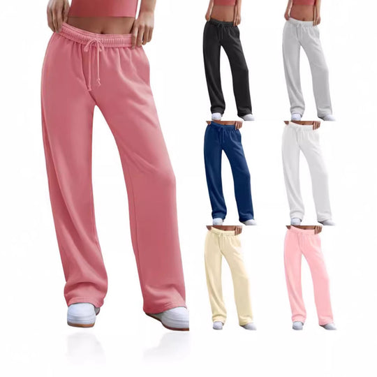 Damen nan weite Komfort-Loungehose mit hochgeschnittener Taille, elastischem Bund und Kordelzug EB