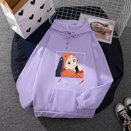 Damen nan Oversize Kapuzenpullover mit Manga-Frontprint und Kängurutasche EB