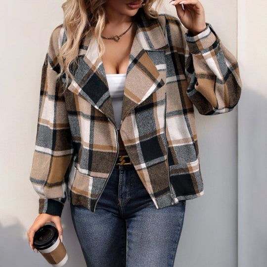 Damen kariertes Blazer-Jackett mit lässigem Schnitt EB