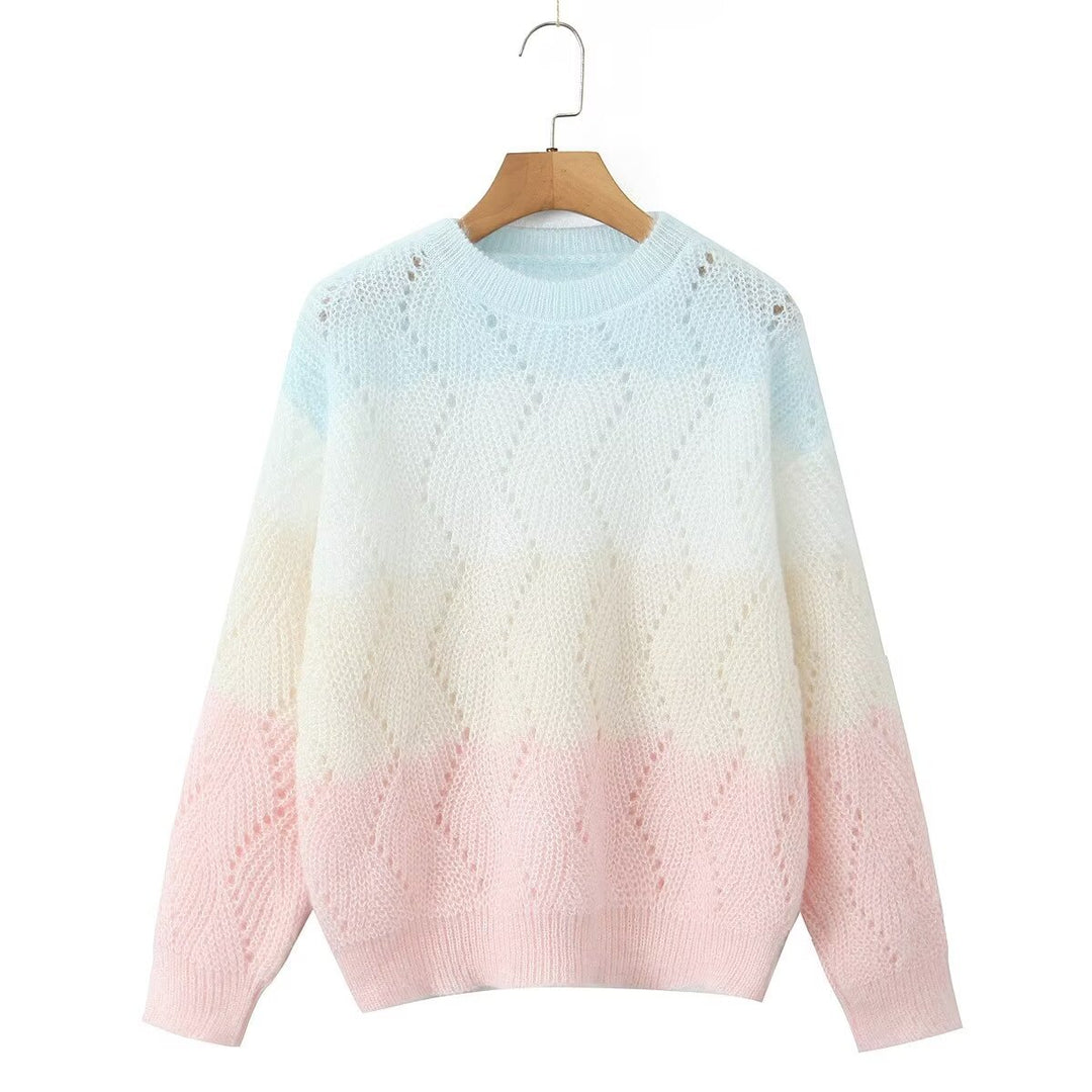 Damen Strickpullover mit modernem Wellenmuster und sanften Farbverläufen EB