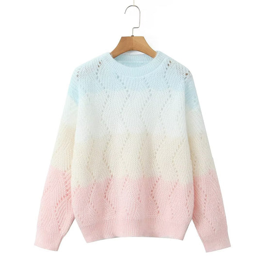 Damen Strickpullover mit modernem Wellenmuster und sanften Farbverläufen EB
