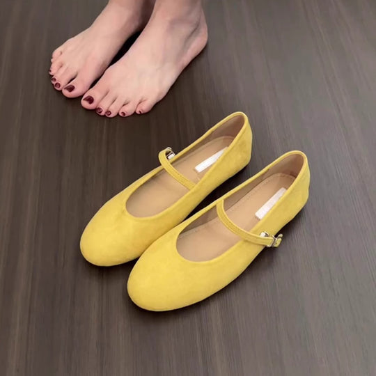 Damen Ballerinas mit elegantem Schnallenverschluss und weichem Wildleder EB
