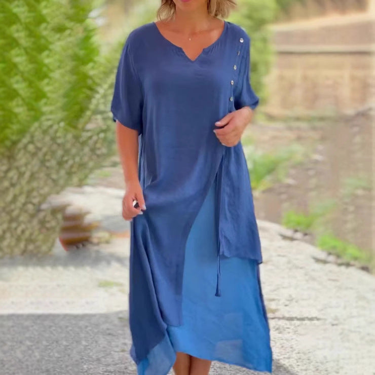 Damen Strandkleid mit asymmetrischem Schnitt und eleganten Knopfdetails Heidi-Mode