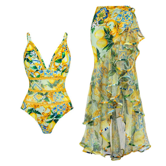 Damen Einteiler-Badeanzug mit floralem Mustermix und raffinierten Cut-Outs EB