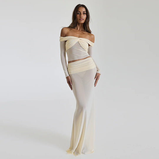 Damen Raffiniertes zweiteiliges Abendkleid im Off-Shoulder-Stil EB