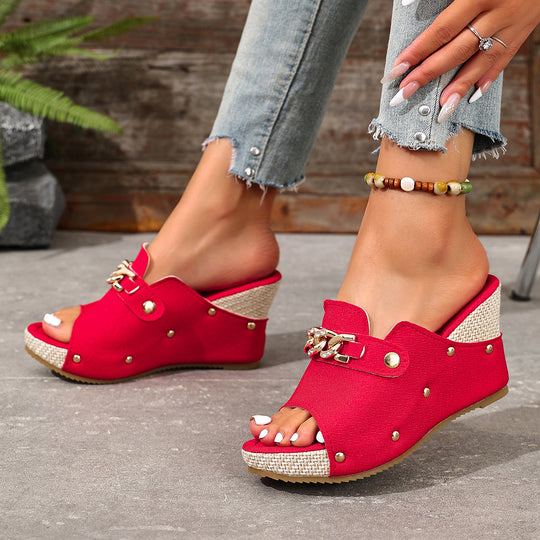 Damen Wedge-Pantoletten mit modischen Schmuckdetails EB