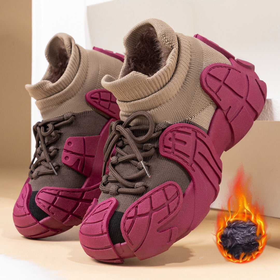 Damen nan gestrickter gefütterter Plateau-Sneaker mit sockenähnlichem Schaft, robuster Gummioptik-Sohle und gepolstertem Komfortfußbett EB