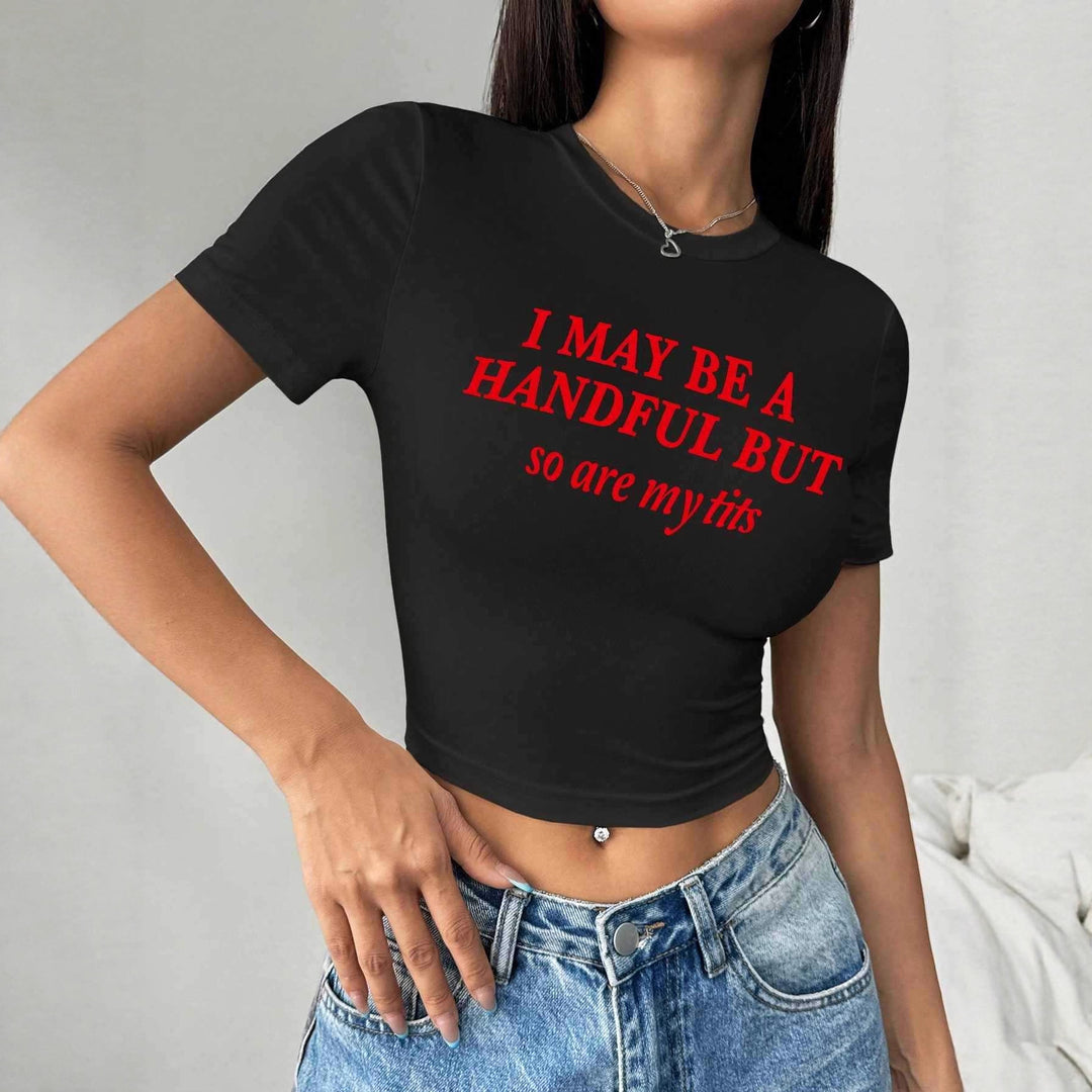 Damen Crop-T-Shirt mit witzigem Schriftzug EB
