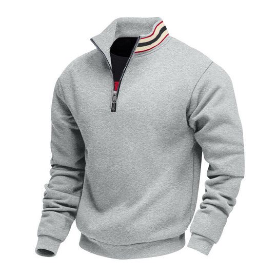 Herren nan Stehkragen-Halbzip-Sweatshirt aus Baumwollfleece mit Kontraststreifen am Kragen und gerippten Bündchen EB