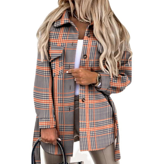 Damen Oversized Karo-Hemdenjacke aus weichem Material EB