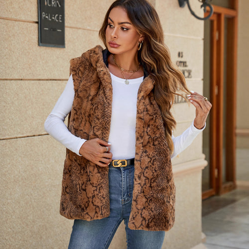 Damen Fleece-Weste mit animalistischem Muster EB