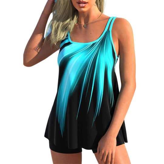 Damen nan fließendes A-Linien Tankini-Oberteil mit doppelten Spaghettiträgern und figurumspielender Passform EB