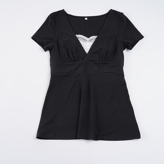 Damen V-Ausschnitt Shirt mit Rüschendetails und elastischem Bund EB