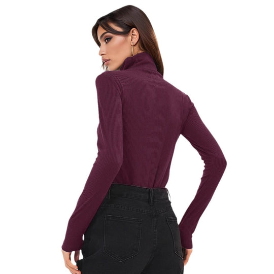 Damen Figurbetontes Langarmbody mit hohem Kragen EB