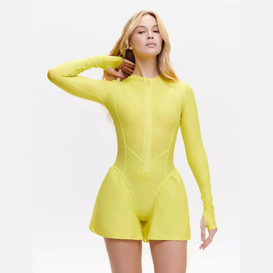 Damen Sportlicher Jumpsuit mit langem Arm und Reißverschluss EB
