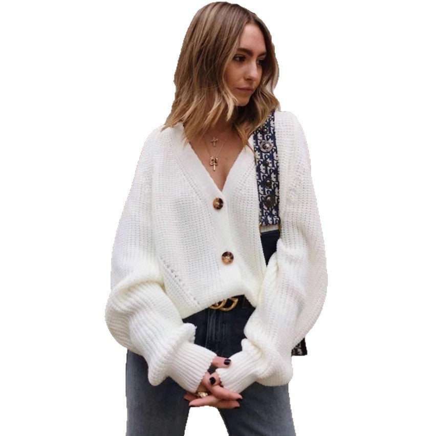 Damen Strickjacke mit tiefem V-Ausschnitt und Knöpfen EB