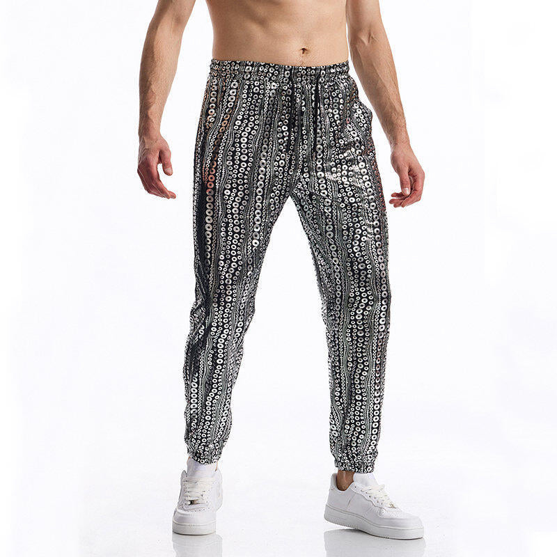 Herren Glitzernde Freizeithose mit buntem Paillettenmuster EB
