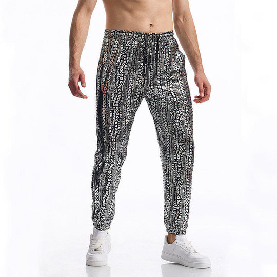 Herren Glitzernde Freizeithose mit buntem Paillettenmuster EB
