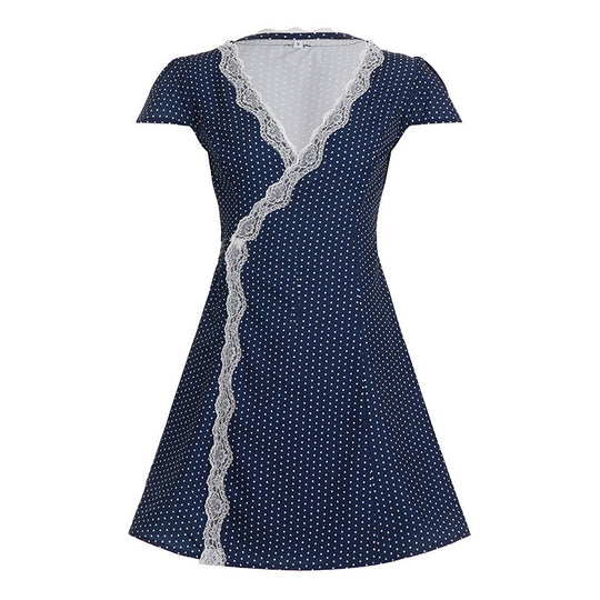 Damen Verspieltes Wickelkleid mit eleganten Spitzeinsätzen EB