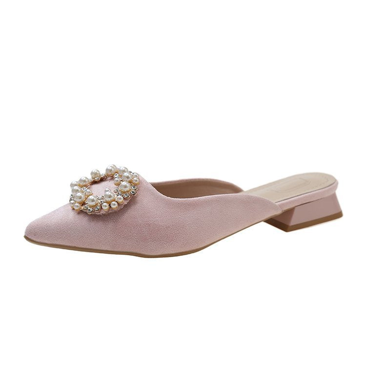 Damen elegante Mules mit funkelndem Perlenakzent EB