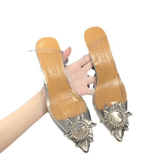 Damen Elegante Slingback-Pumps mit transparentem Obermaterial und funkelndem Schmuckdetail EB