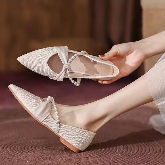 Damen Ballerinas mit zartem Schleifen- und Perlenschmuck EB