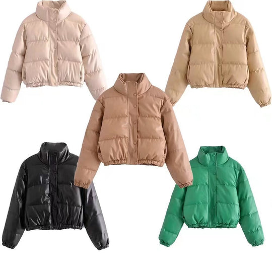 Damen kurz geschnittene Steppjacke mit hohem Kragen und elastischen Bünde EB