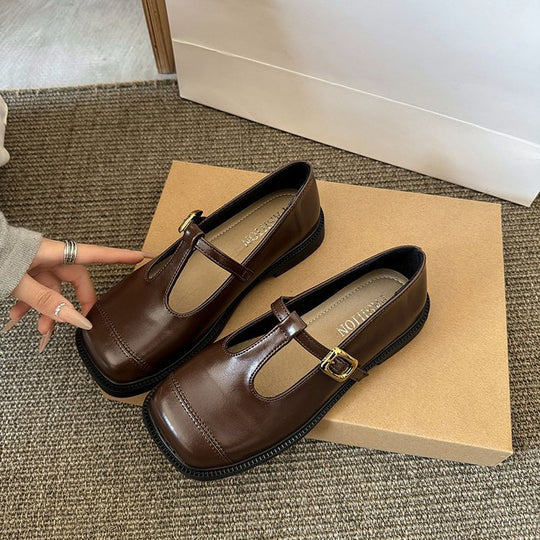 Damen elegante T-Strap Ballerinas mit modischer Schnallenverzierung EB