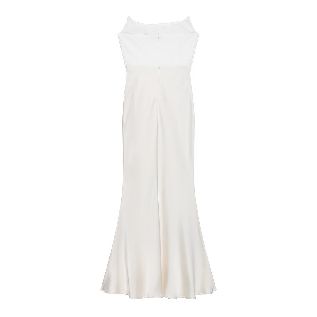 Damen langes Satin Abendkleid mit elegantem Drapé EB